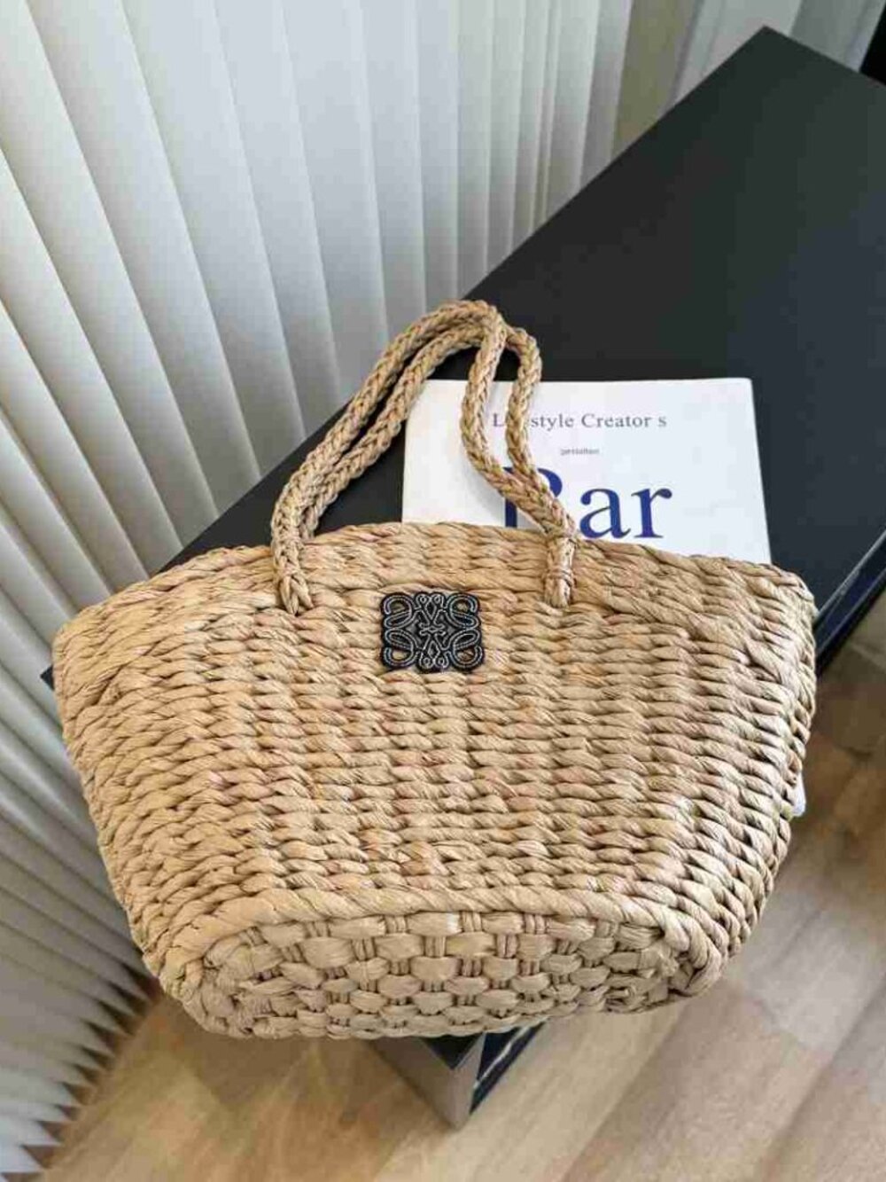 LOEWE Anagram Raffia Basket Tote Bag